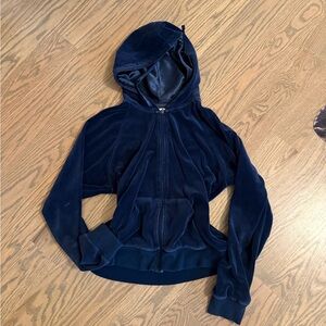 Navy Blue Women's Velour Jacket w Silk Hood